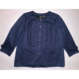 Vtg Bob Mackie Wearable Art Women's 1X Navy Blue Jacket 3/4 Sleeve Faux Suede